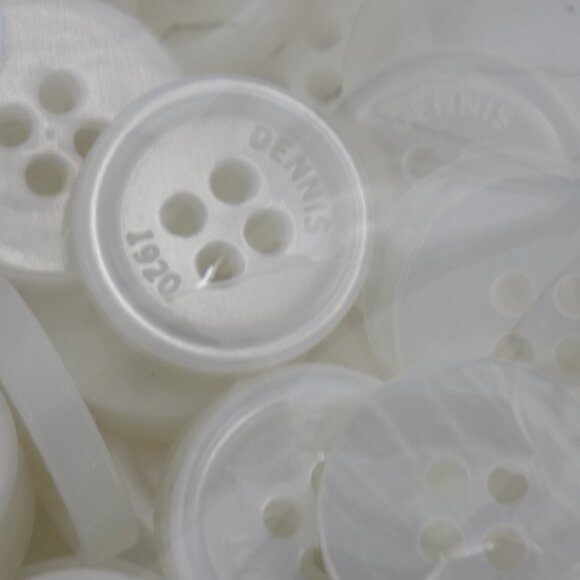 White Pearl 4 hole 24L Button 5/8" 15.3mm 200 package Flat Opaque Dennis Logo - Picture 4 of 4